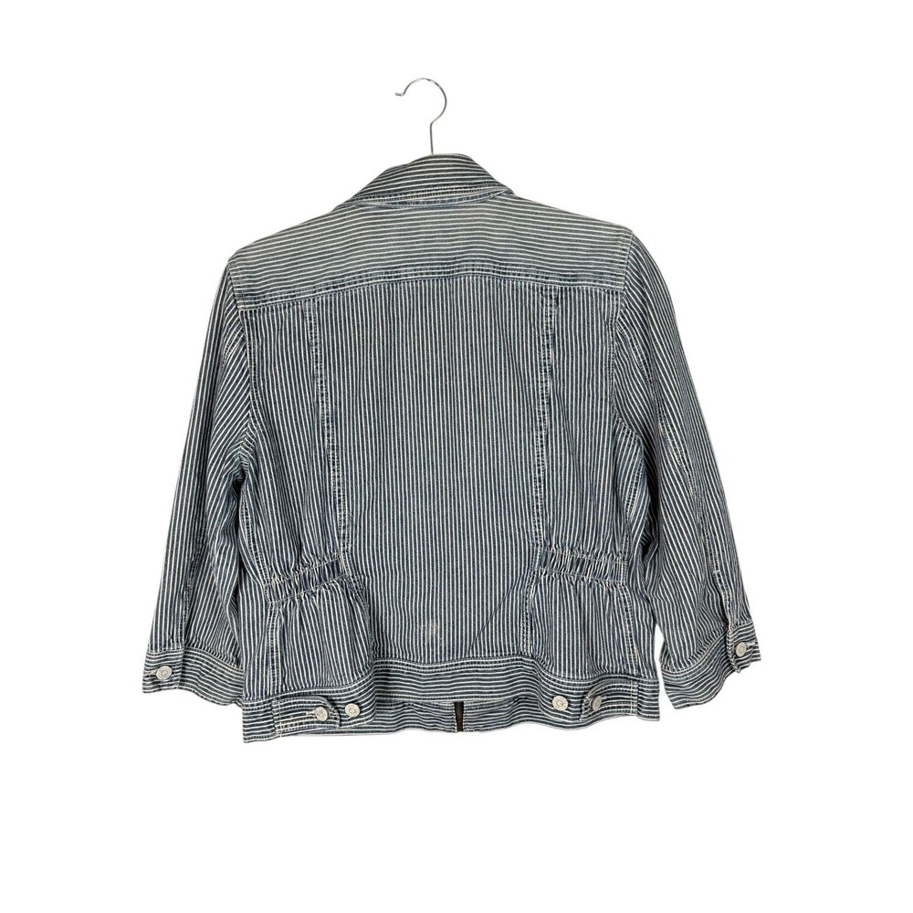 LRL Lauren Jeans Co Ralph Lauren Womens Blue White Stripe Denim Jacket Size L - Picture 2 of 9